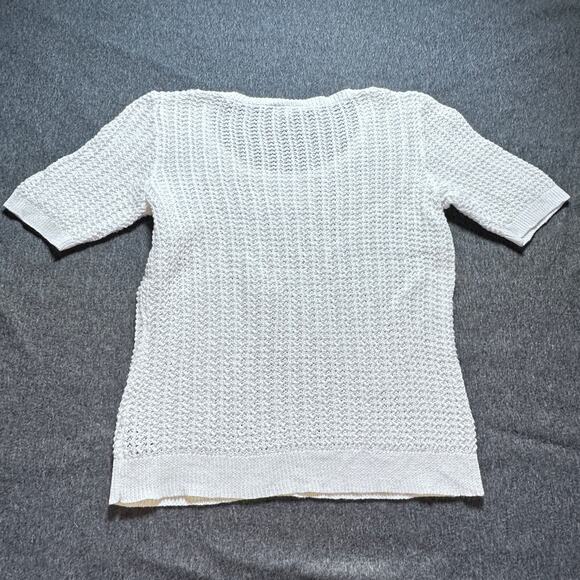 Lauren Ralph Lauren Sweater Women's sz L White Open Knit Linen Cotton Blend - Picture 7 of 7